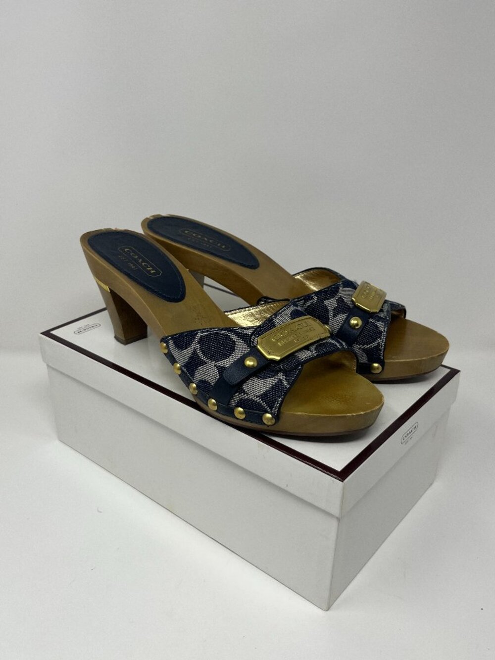 Coach Abella Signature Denim Mule Slide Sandal Heels Size 9.5